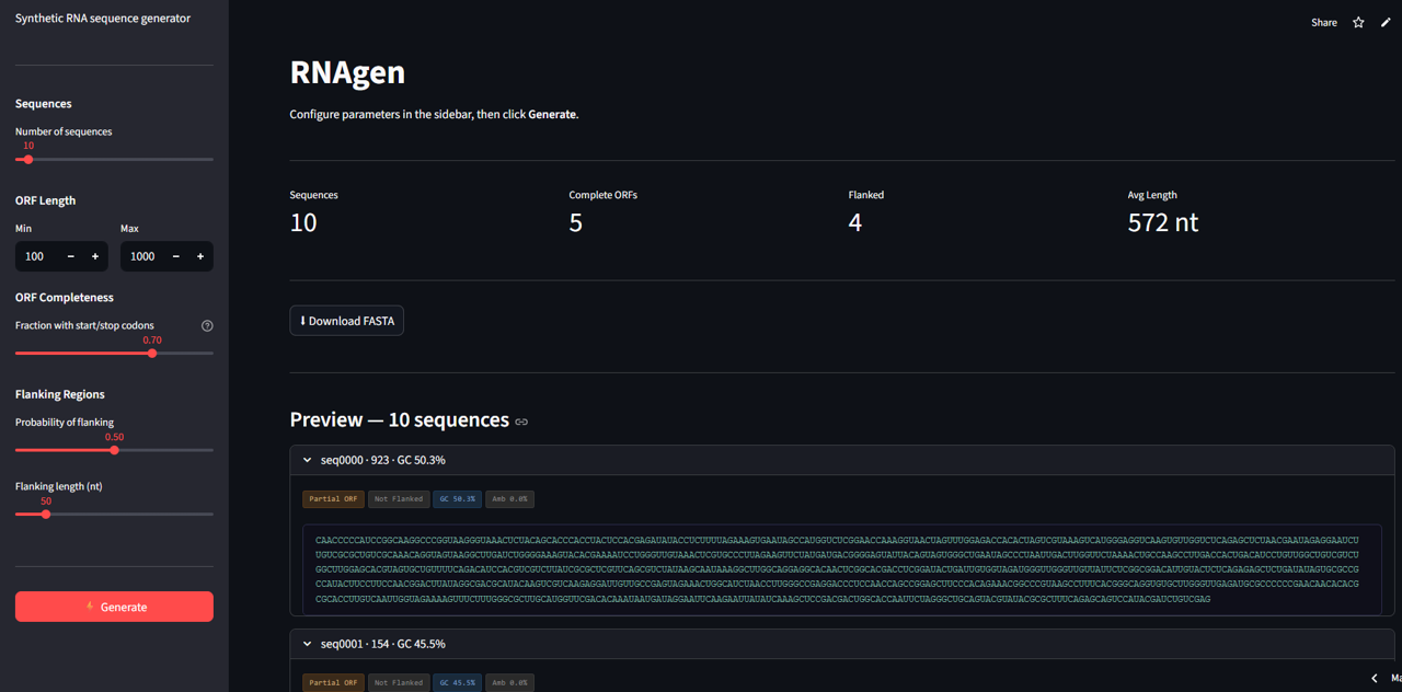 RNAgen web UI